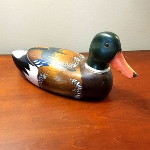 Vintage Hand Carved & Painted Wooden Duck Decoy W/ Glass Eyes,Taiwan